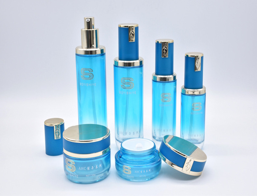 Blue Glass Lotion Bottle