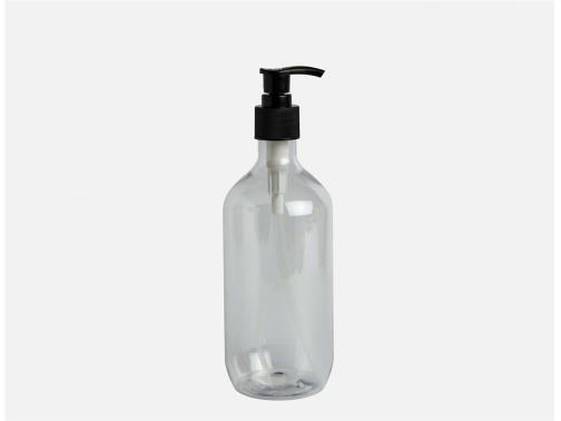 Clear Boston Round PET Plastic Bottles with Black Pump